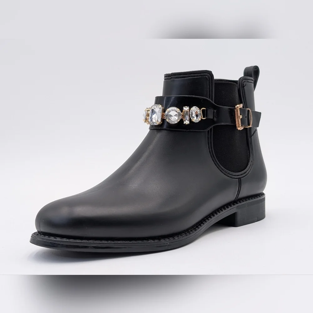 Henry Ferrera Women's Size 7.5 Black Ankle Booties with Rhinestone Jewel Accents